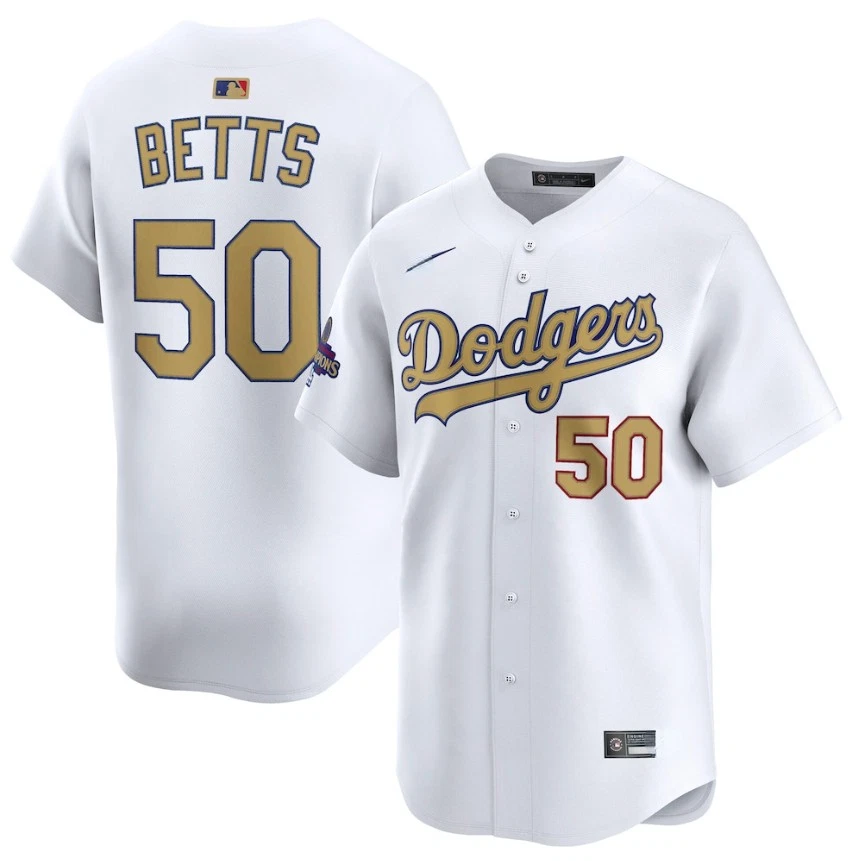 Men's Dodgers White 2025 Gold Collection  Jersey