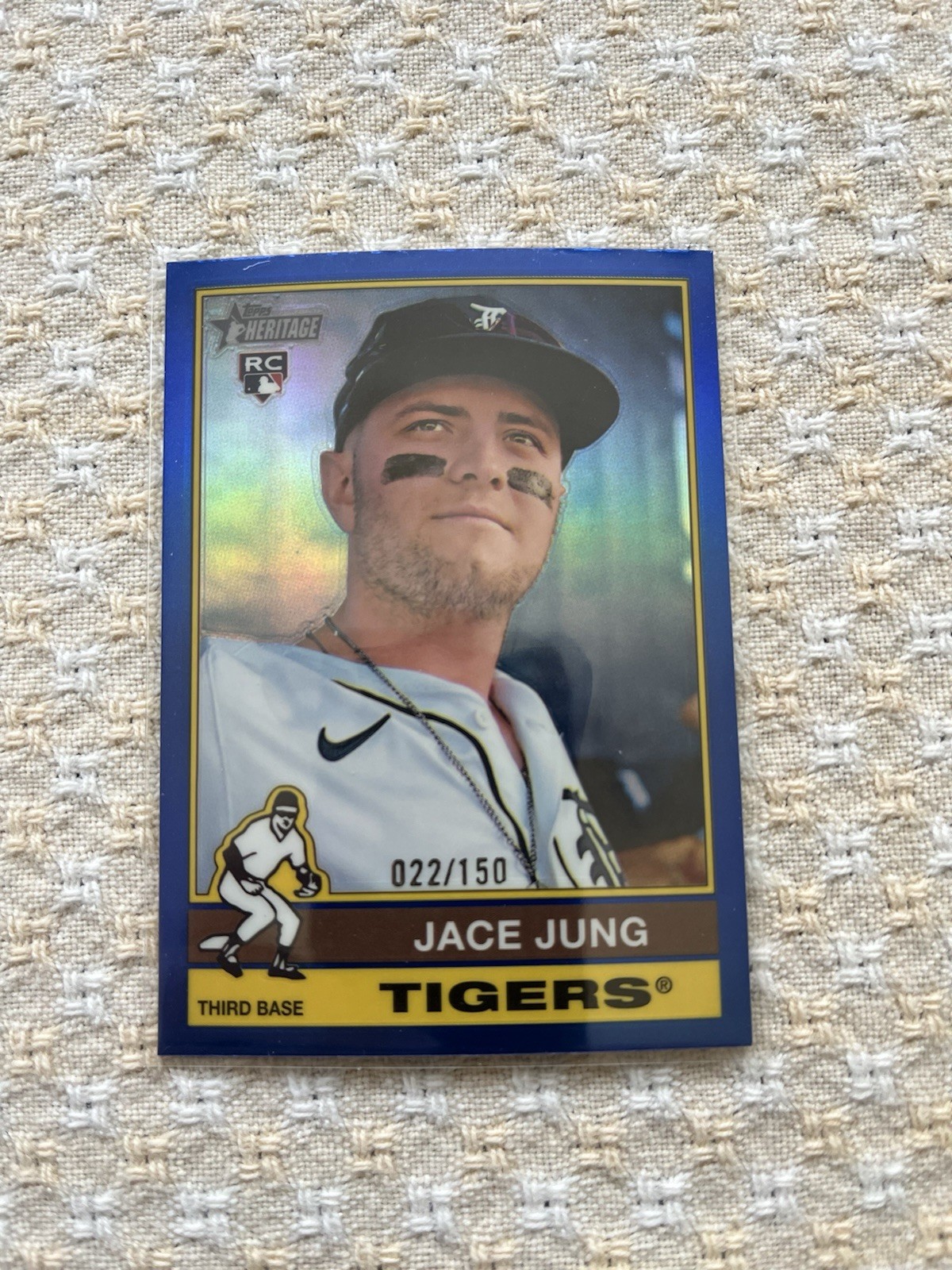 2025 Topps Heritage Jace Jung #71 Chrome Blue Refractor Rookie 022/150 Tigers 🔥