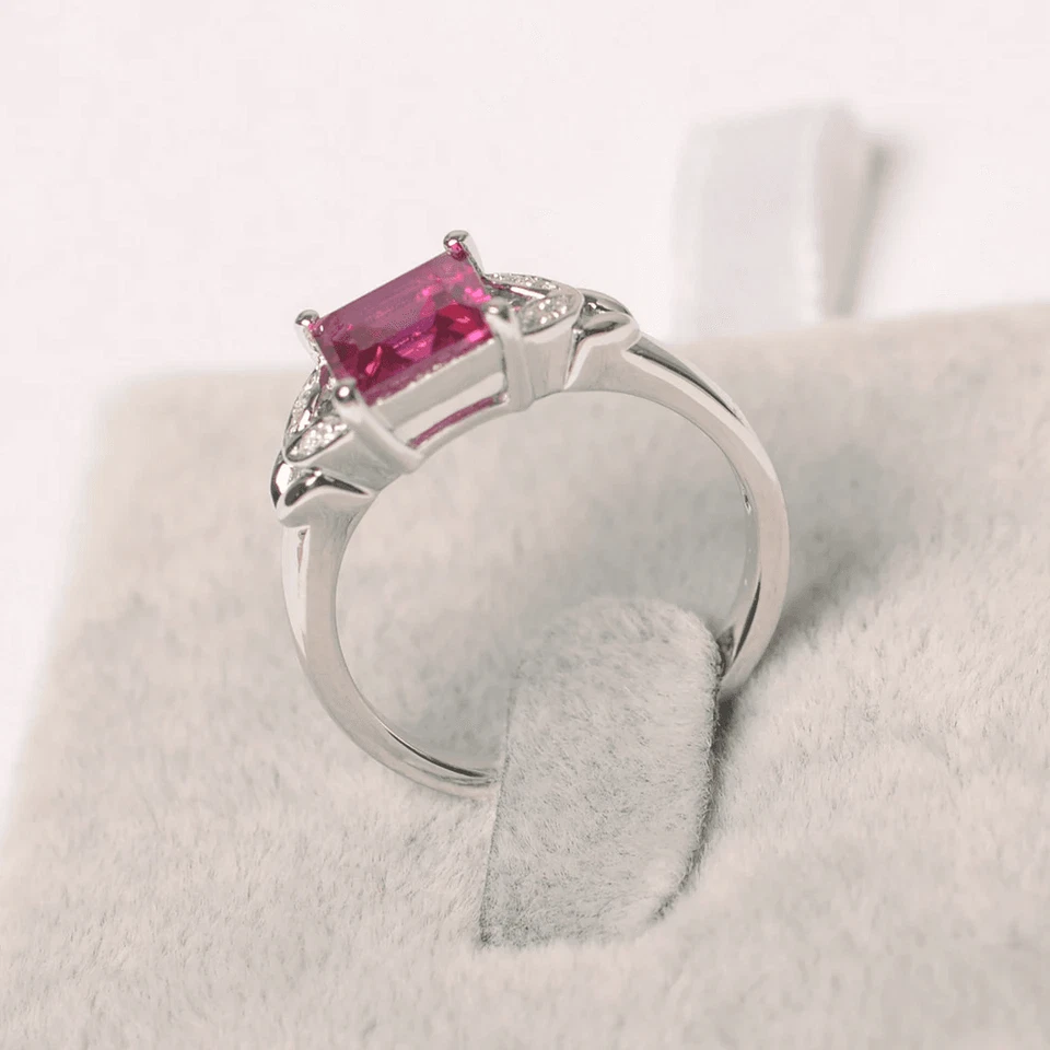 925 Sterling Silver Pink Ruby Lab Created Gemstone Women Unique Ring Duty Free - Image 3 of 4