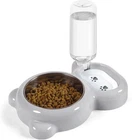 2-in-1 Dog & Cat Food & Water Bowl Set Gravity Water Dispenser Stainless Steel