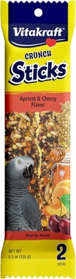 Vitakraft Crunch Sticks Apricot & Cherry Flavor Bird Treat for Parrots (2 Sticks