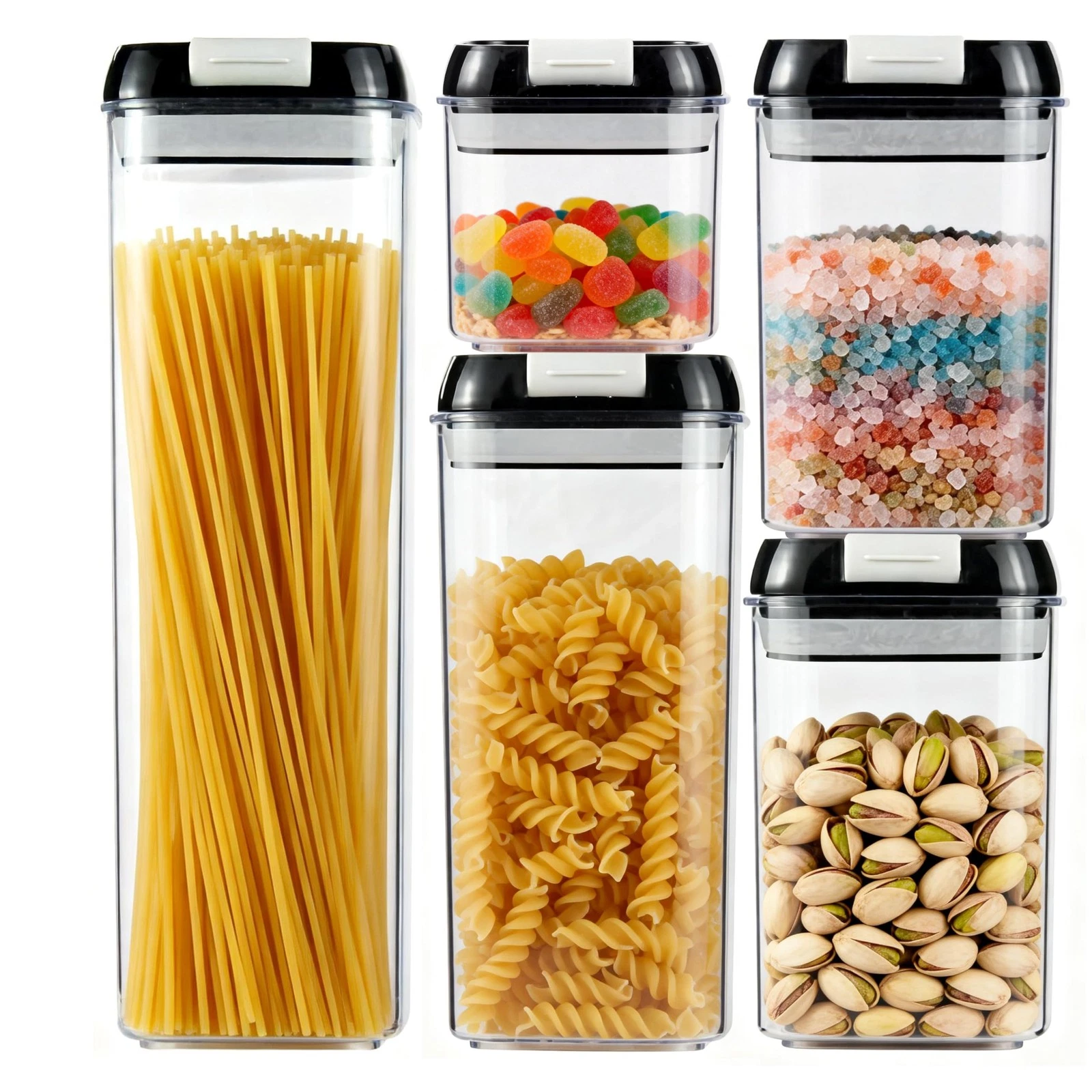5-Piece Airtight Food Storage Containers Set with Lids, BPA-Free Plastic Kitc...