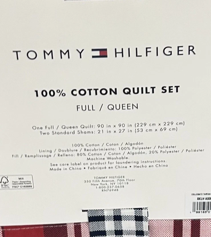Juego de edredón Tommy Hilfiger blanco, rojo, azul completo/queen de algodón  Foto 2 de 3