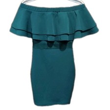 Hunter Green Windsor Dress XS Mesh Mid Section Off-shoulder Ruffled Top Bodycon