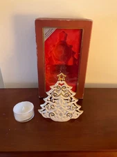 Lenox Christmas Tree Tealight Holder  Hand Crafted 24 Ct Gold Trim
