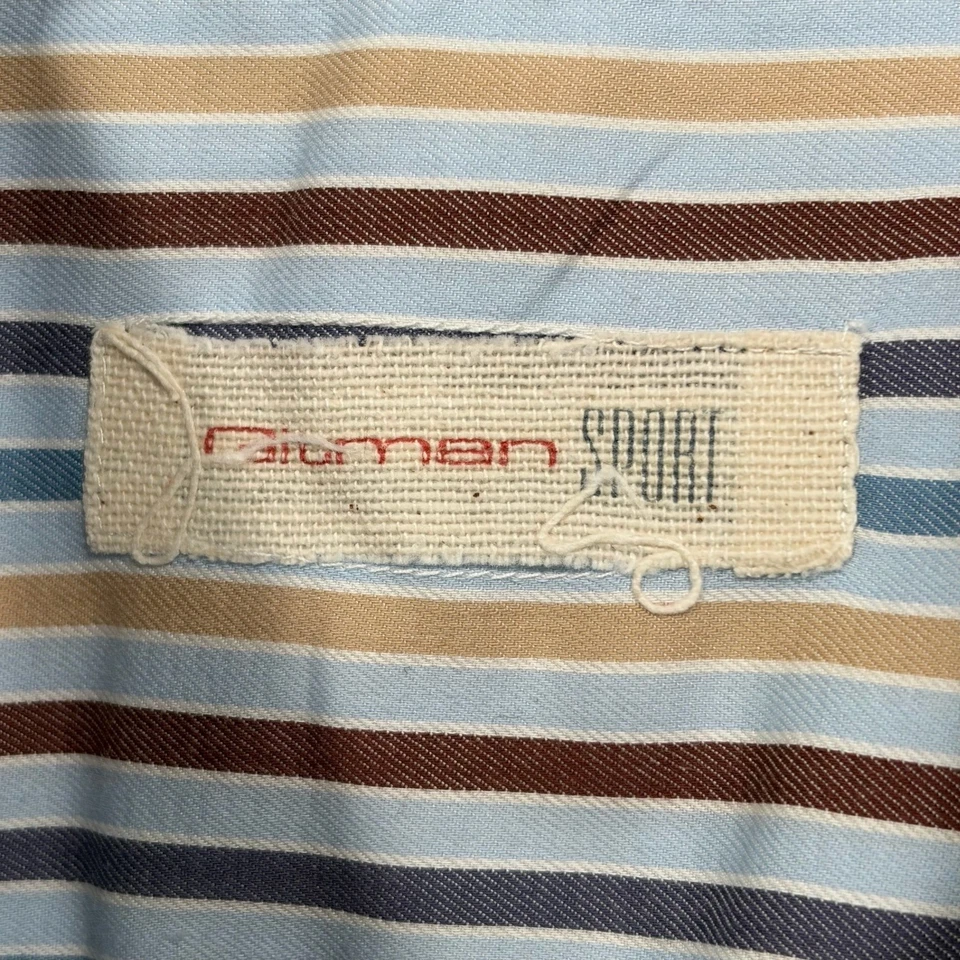 Gitman Bros Sport Button Down Dress Shirt Men 3XL Blue Beige Striped Italy Made - Image 3 of 4