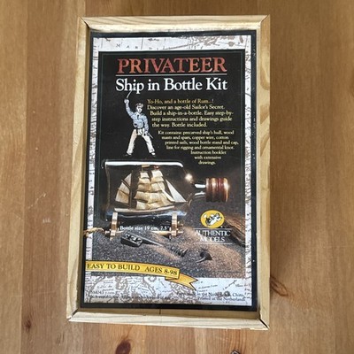 Vintage Privateer Wood Ship in a Bottle Model Kit Authentic Models OPEN BOX NEW