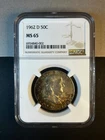 Franklin Half Dollar - 90% SILVER - 1962D - Graded - NGC - MS65 - TONING!