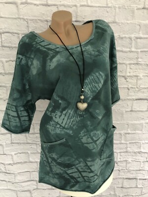 Damen Sweatshirt Shirt Longshirt Gr S locker sitzend blau/grün neu