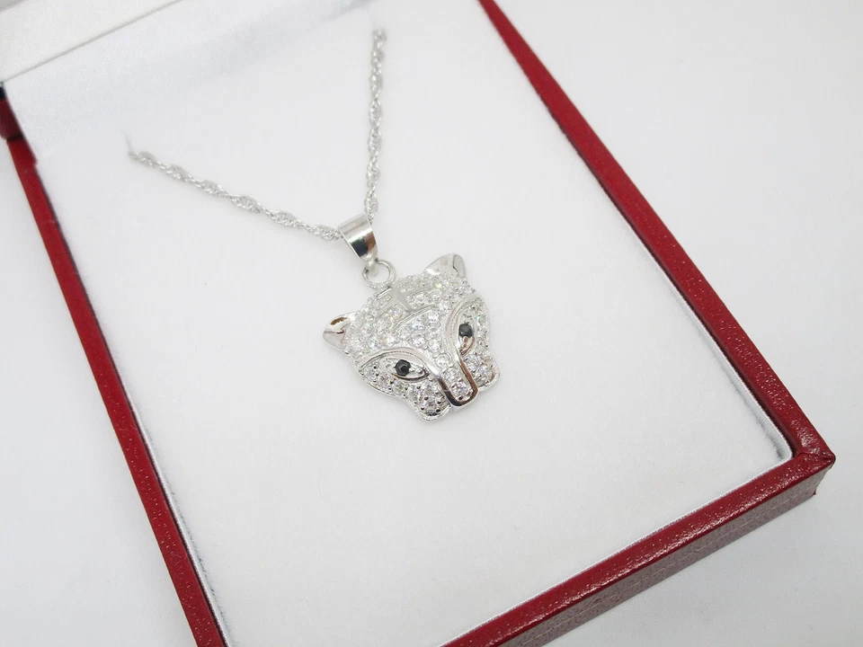 Collana in Argento 925 e Ciondolo Leopardo Con Zirconi, pendente zirconi, felino - Immagine 2 di 3