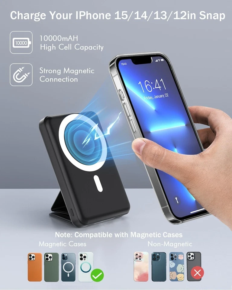 Powerbank für MagSafe 10000mAh Magnet Power Bank Tragbar USB C Ladegerät B685 - Bild 2 von 4