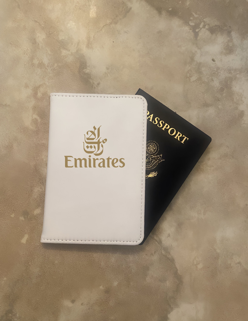 Emirates Airlines Gold Logo Passport Wallet UAE Tourist Card Document