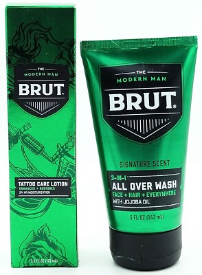 BRUT Mens Set--Modern Man All Over Wash 5 oz + Tattoo Care Lotion 3.5 oz