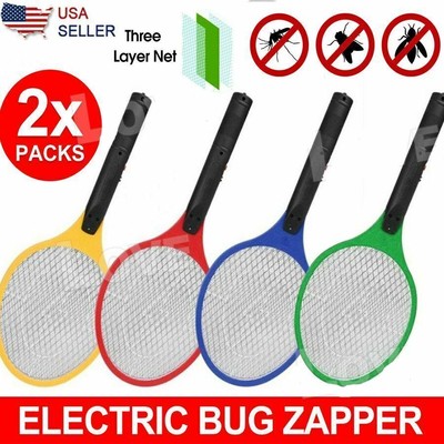 2Pcs Electric Fly Insect Bug Zapper Bat Racket Swatter Mosquito Wasp Pest Killer