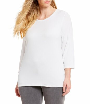 NWOT! Investments Plus Size Ella Essentials 3/4 Sleeve Top, White, Size 2X