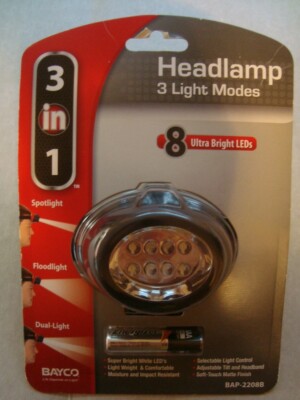 BAYCO Multi-Purpose LED Headlamp - 3 AAA BAP-2208B2 *BRAND NEW*