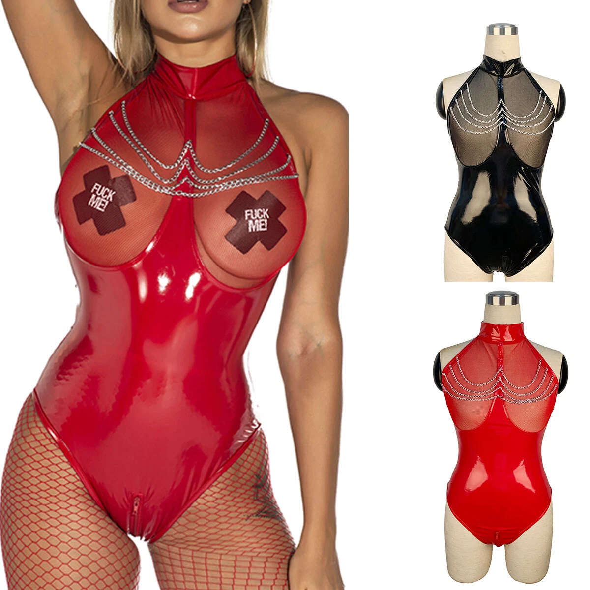 Bodysuit met ritssluiting voor dames, leren bodysuit, sexy, eendelig Bodysuit met ritssluiting voor dames, leren bodysuit, sexy, eendelig
