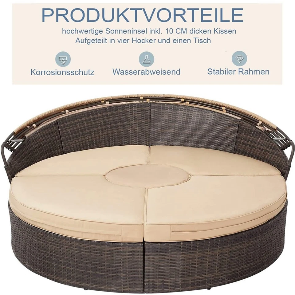 Sonneninsel Sonnenliege Rattan Lounge 180CM Tisch Polyrattan Gartenmuschel - Bild 2 von 4