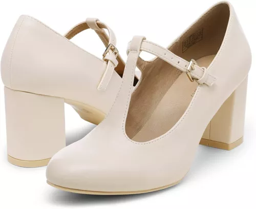 Women Wedding Mary Jane Pumps Close Toe Low Chunky Heel Pump Shoes - Picture 10 of 17