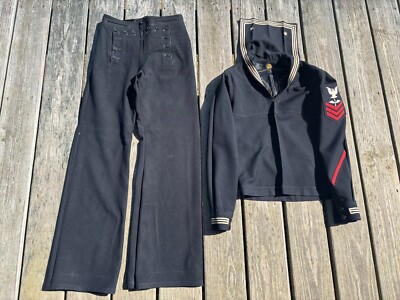 Vintage USN First Class Aviation Machinist Mate Wool Blue Dress Jumper & Pants