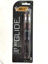 Bic Glide, Ultra Smooth Writing, Set of Two, Click, Retractable, Metal Clip, NEW