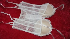 ANN SUMMERS UNDERWIRED WHITE/NUDE BASQUE SUSPENDER "FIERCELY SEXY 12/14 D-E NWT