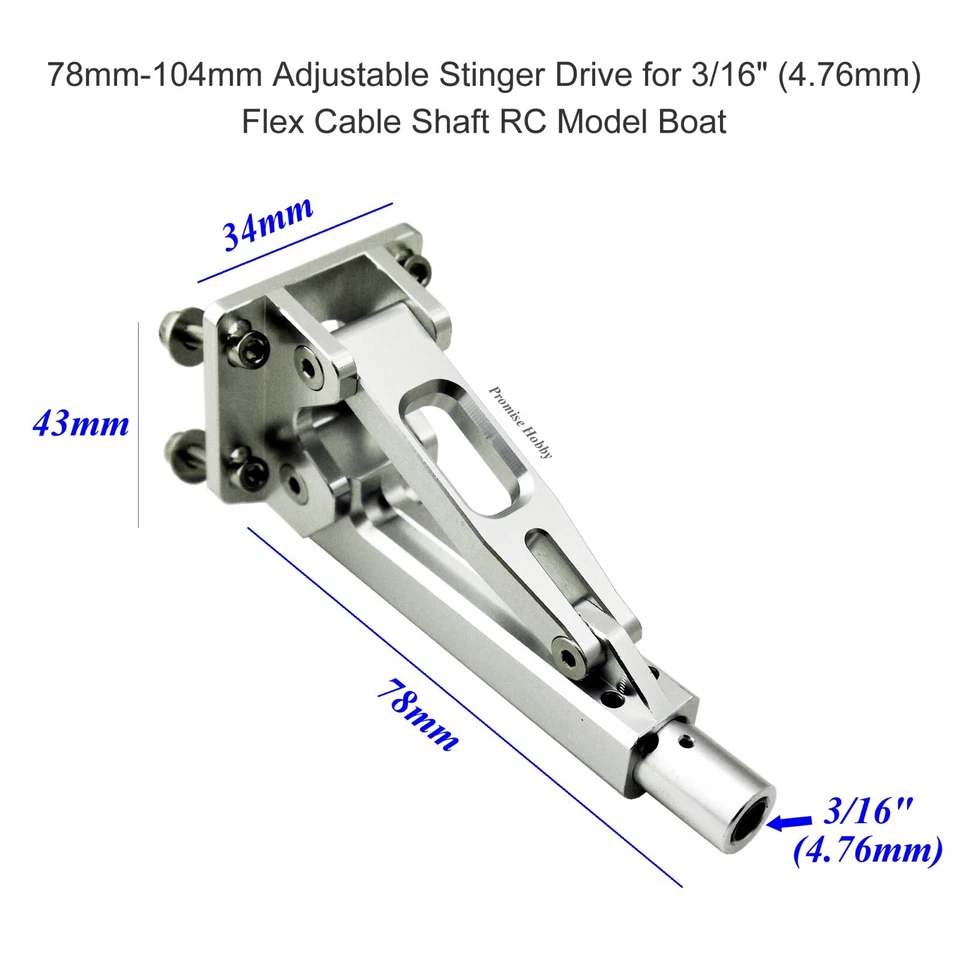 3/16" Left & Right Flex Cable Shaft w/Adjustable Stinger Drive for RC Model Boat - Image 3 of 4