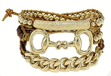 4031650 Snaffle Bit Leather Chain Combination Wrap Bracelet Western Stirrups