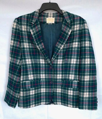 Vintage Pendleton karierter Blazer - Größe UK12 ca. - Grün, Blau, Weiß, Rot