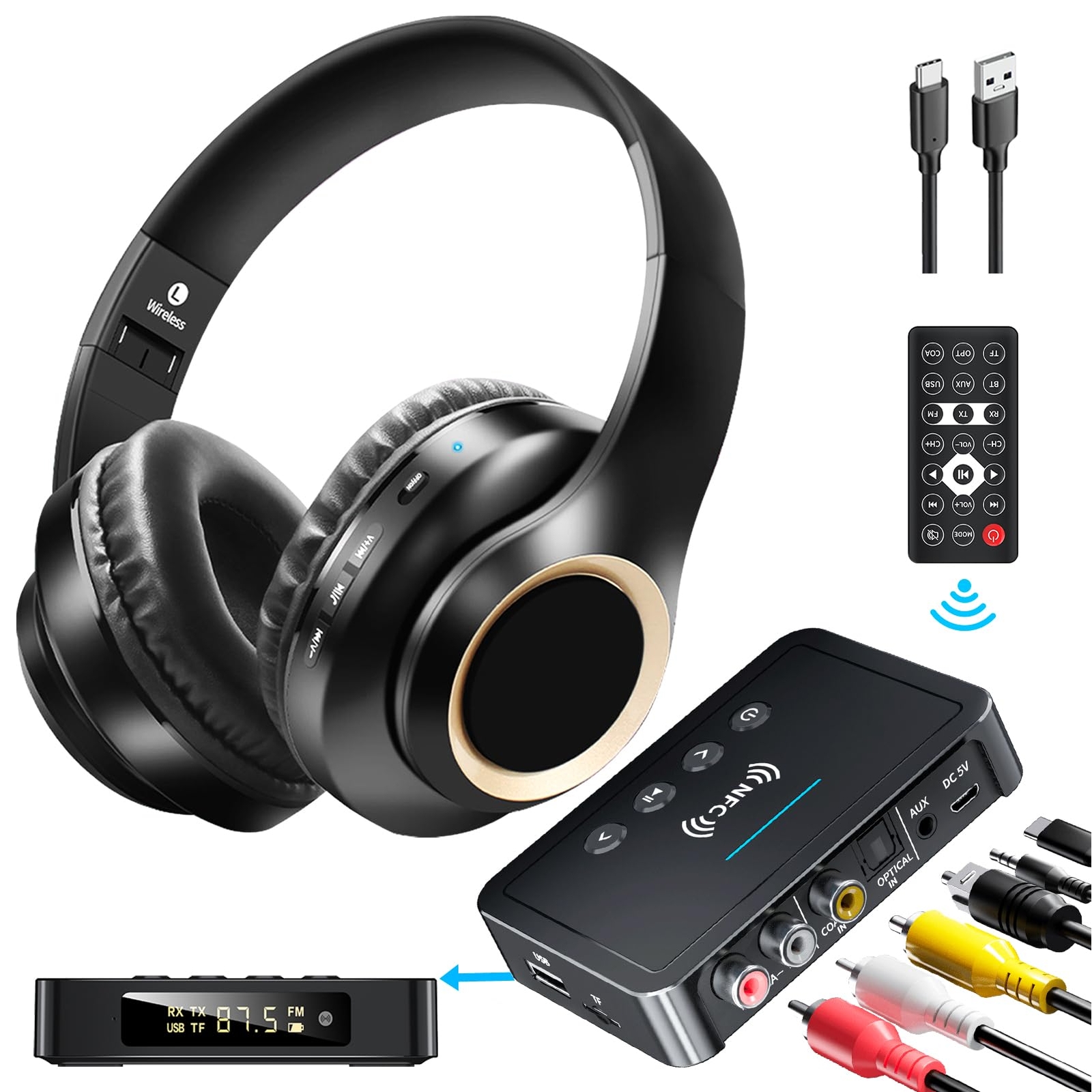 cwuiga Wireless Headphones for TV Watching with Bluetooth 5.3 Transmitter 100...