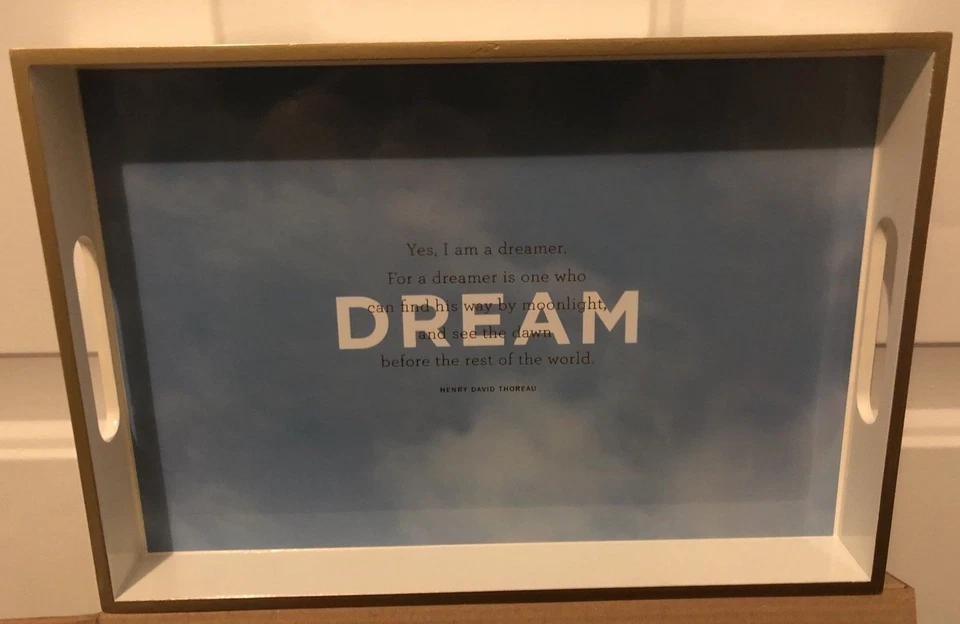 Fringe Sky And Clouds Thoreau Dream Quote Beautiful Tray 12" x 9" NEW - Image 2 of 4