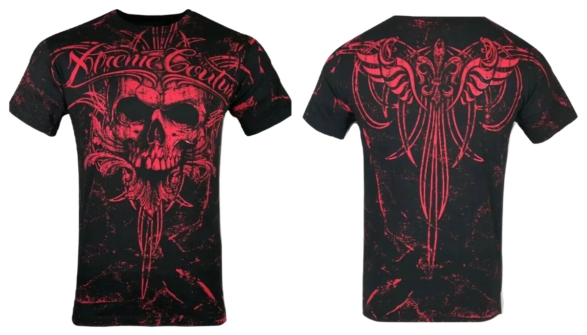 Xtreme Couture By Affliction T-Shirt Uomo Rouge Biker Tatuaggio