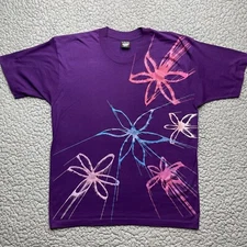 Vintage Screen Stars Shirt Mens XL Purple Floral Paint Short Sleeve Crew Neck