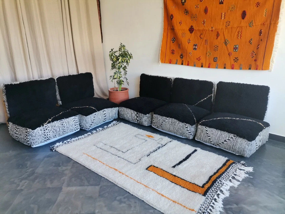 Unstuffed Moroccan Sofa - 5 Seats Cushions + 5 Back Cushions + 10