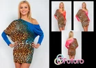 Womens One Shoulder Dress Batwing Long Sleeve Neon Leopard Tunic Sizes 8-10 FC66