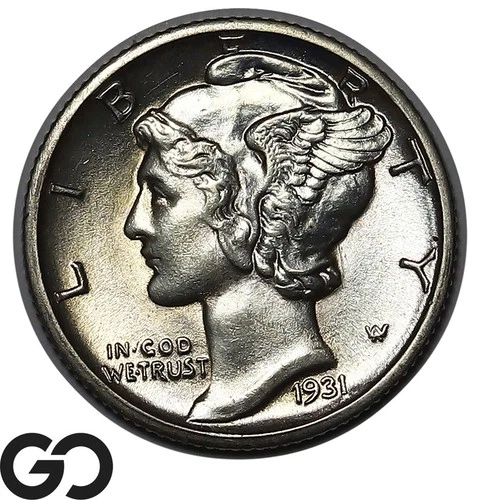 1931-D Mercury Dime, Full Split Bands, Gem BU++ FSB, Tough This Nice!