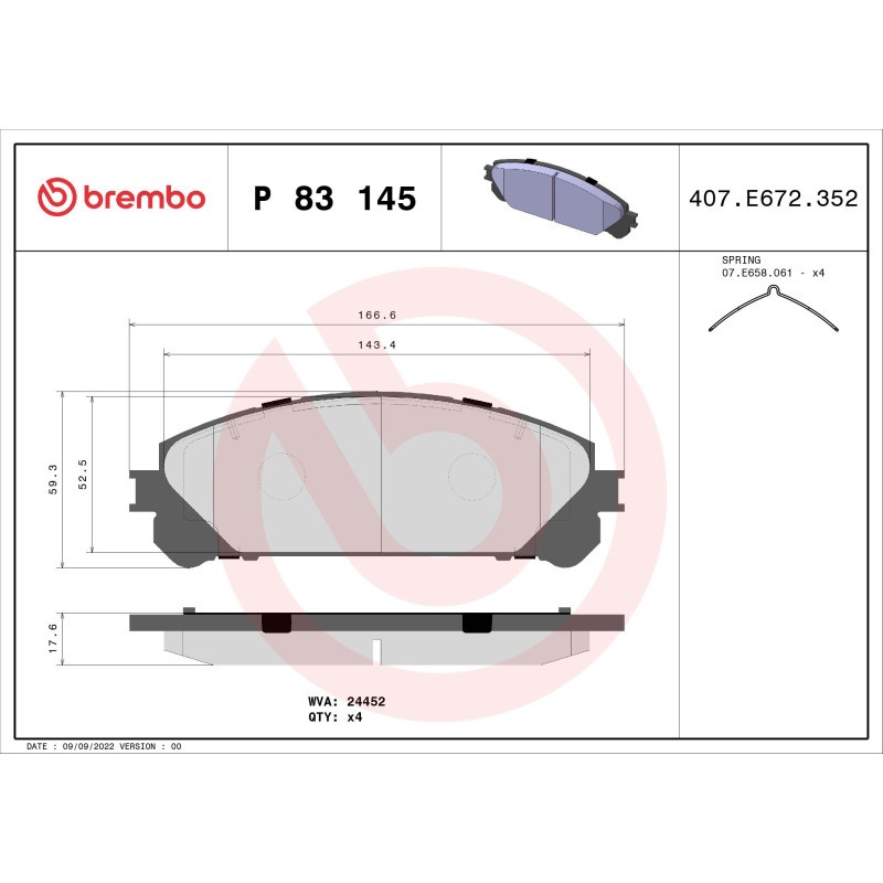 BREMBO P 83 145 Brake Pads Set Front for RX NX Highlander RAV 4 RAV4 Alphard Sie