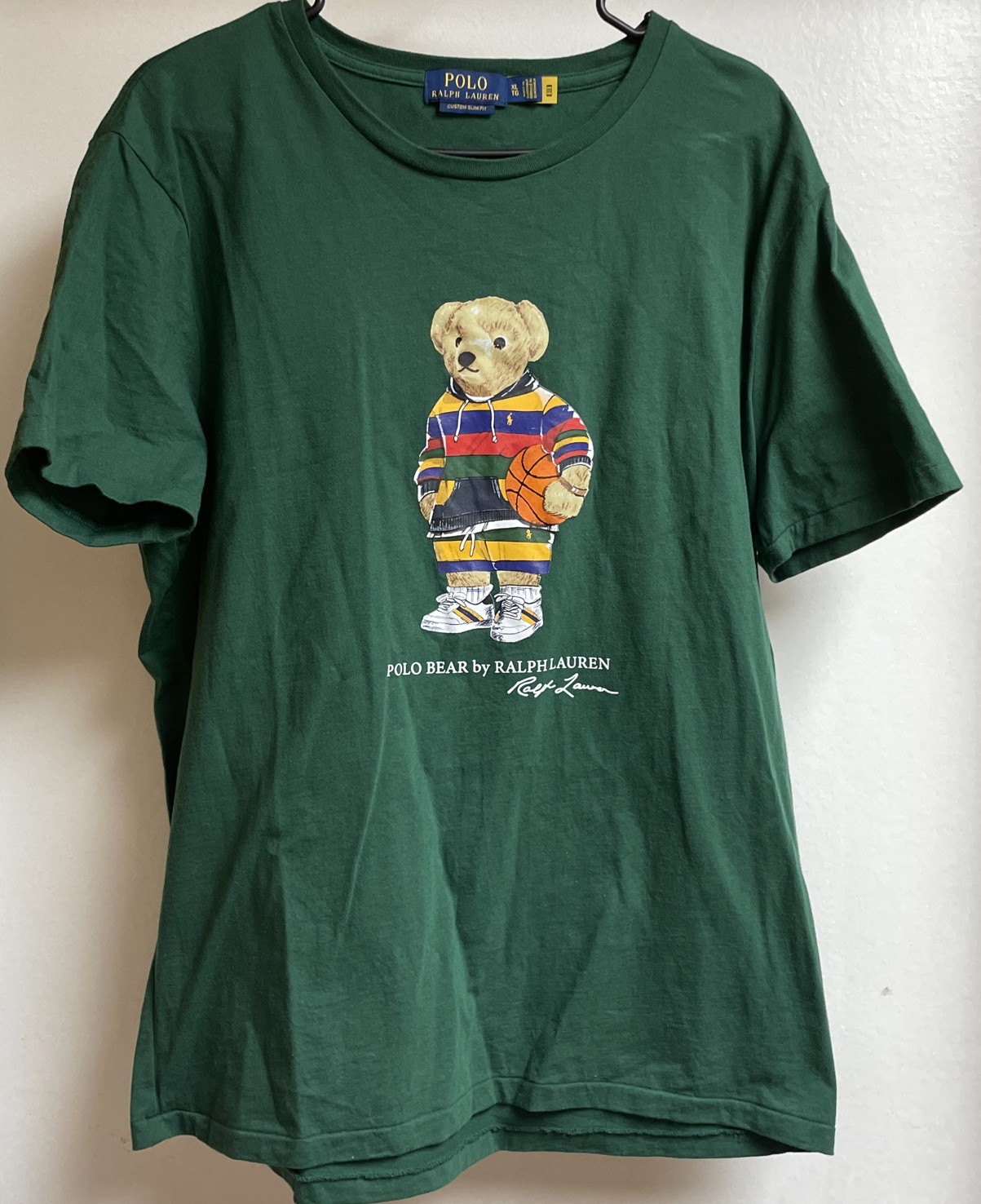 Men’s Polo Ralph Lauren Teddy Bear Shirt XL Basketball Green Custom Slim Fit