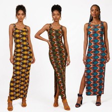 Women Long Dress Ethnic Fancy Stretch Colorful Sleeveless Dress 17187