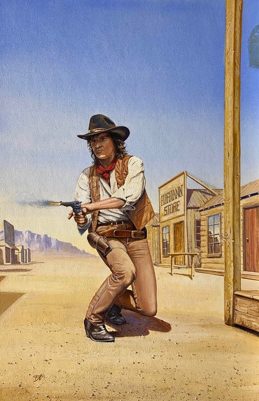 "The Shooter" original art portfolio illustration Fred Gambino 1970s