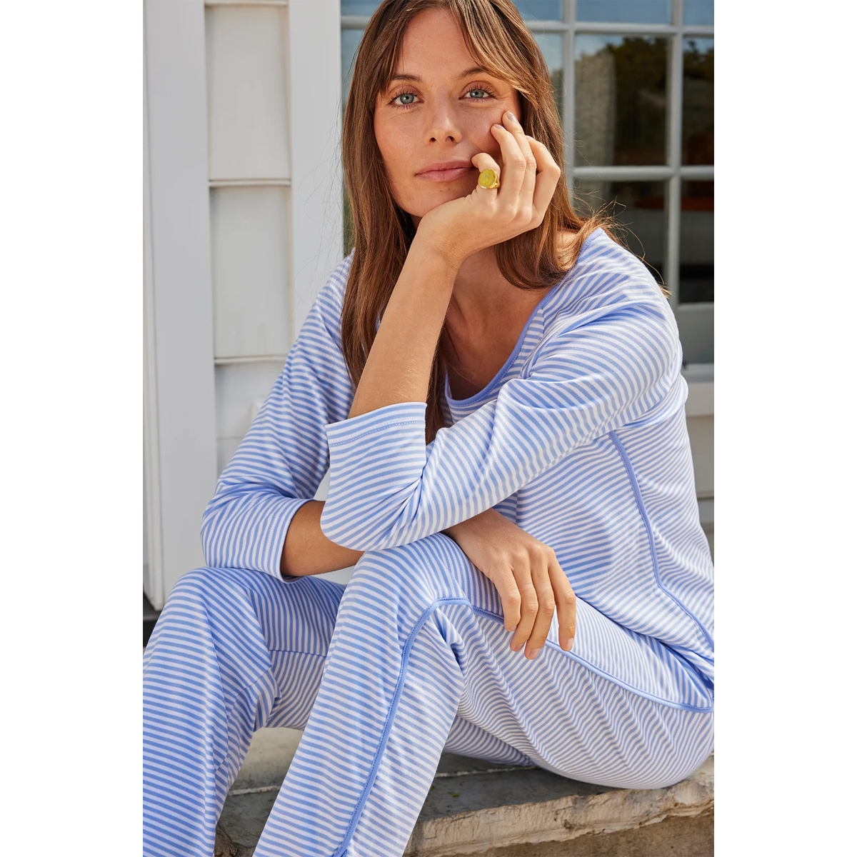 Lake Pajamas PJs Pima Classic Long Long Set Hydrangea NEW NWT L $128