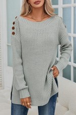 Solid Buttoned Drop Shoulder Sweater