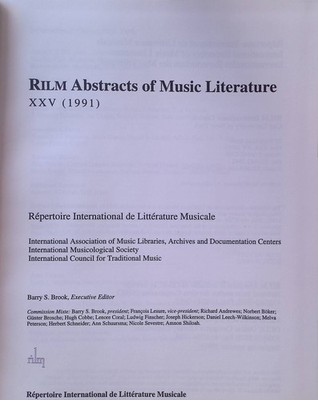 Rilm Abstracts of Music Literature XXV (1991) Brook, Barry S.: