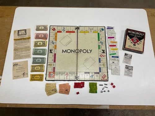 Vintage 1936 Parker Brothers Monopoly Game. Complete with Board. Well Used.