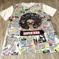 Fashion Nova Super Bad T Shirt Dress Newspaper Splatter White Streetwear Medium
