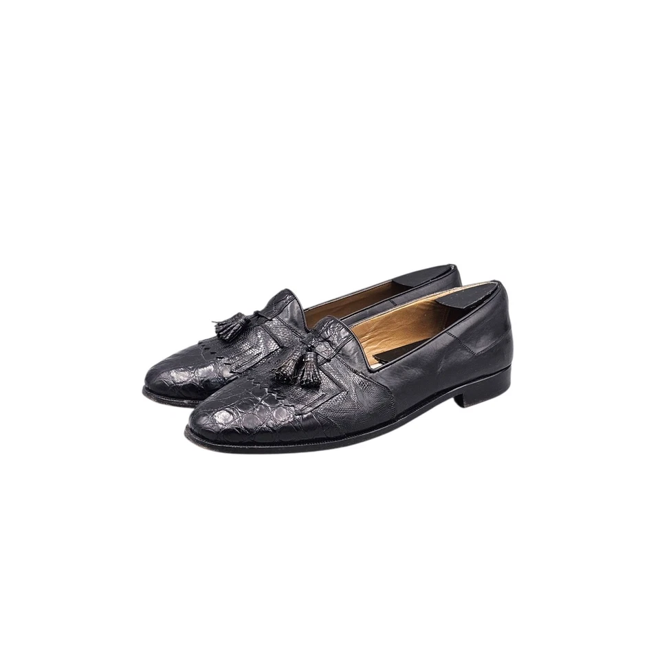 Mocassim de borla R Martegani masculino tamanho 10 D VGC VINTAGE marrom couro de jacaré - Imagem 3 de 4