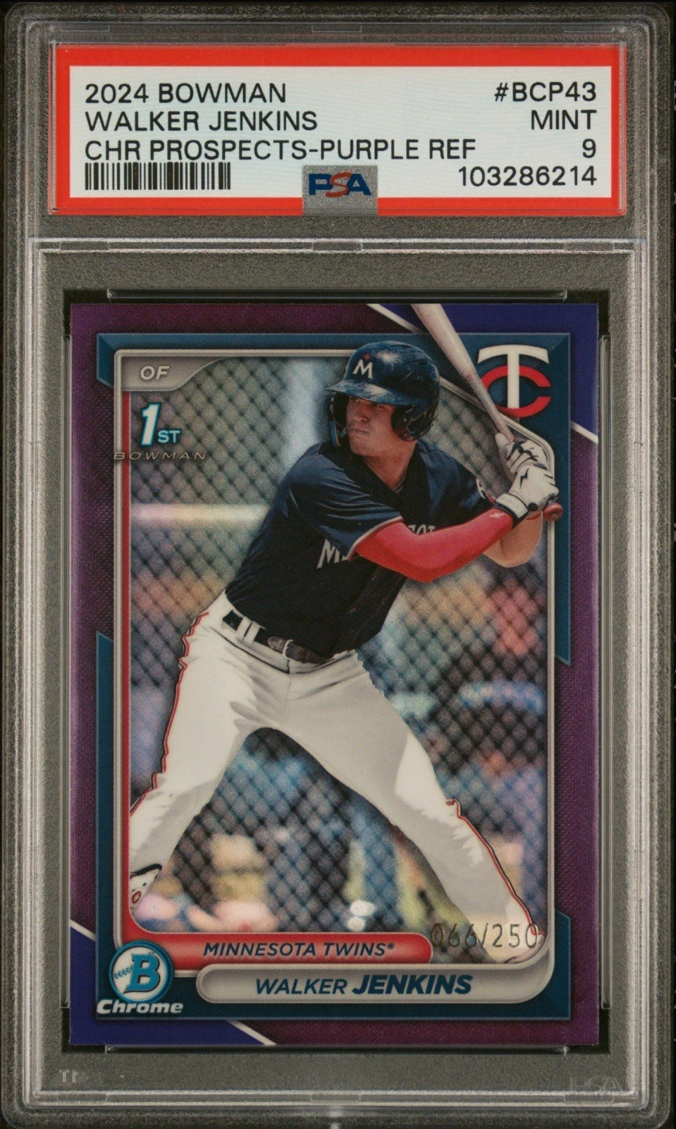 2024 Bowman - Chrome Prospects Walker Jenkins #BCP-43 Purple Refractor /250 (RC)