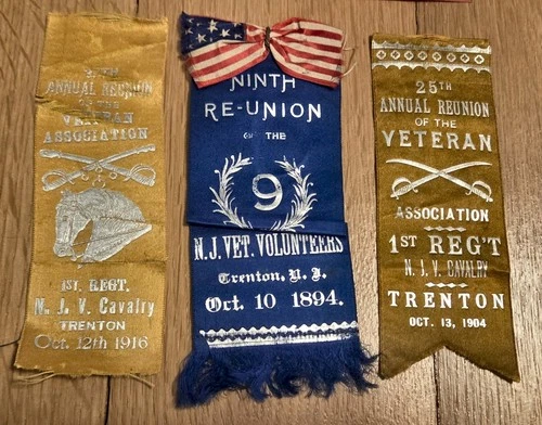 1894, 1904 & 1916 GAR Reunion Ribbons Trenton, New Jersey