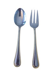 INTERNATIONAL Royal Bead Pearl Gold Accent Serving Fork & Spoon 8.5" Stainless