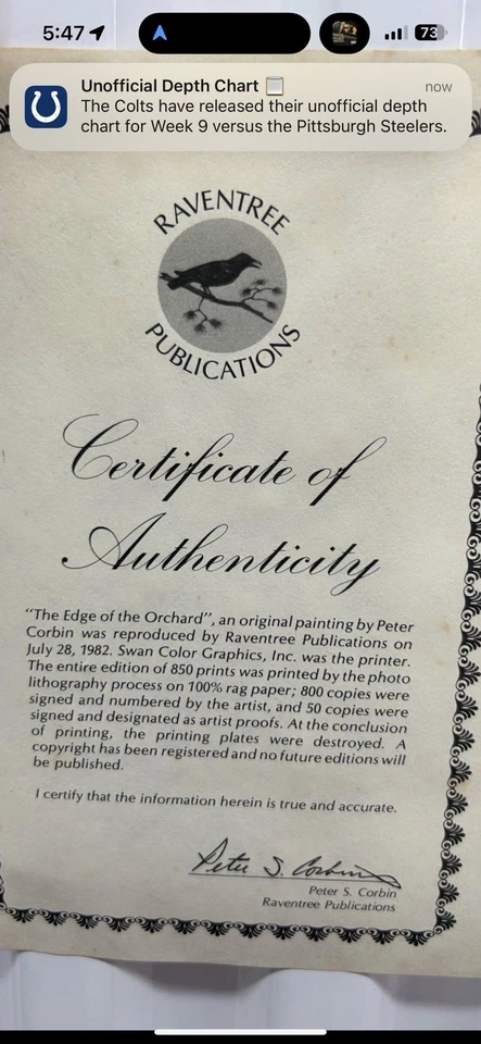 Litografia "The Edge of the Orchard" Peter Corbin 1982 assinada e numerada 283/800 - Imagem 3 de 3